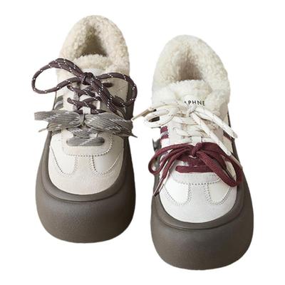 达芙妮加绒德训鞋女款2025秋冬新款雪地保暖棉鞋百搭厚底休闲板鞋