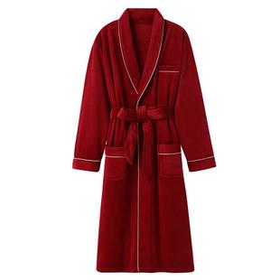 睡袍女秋冬季珊瑚绒加厚加绒浴袍睡衣红色新婚本命年海岛绒家居服