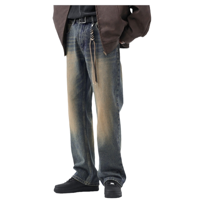 XAKA复古做旧宽松微喇牛仔裤