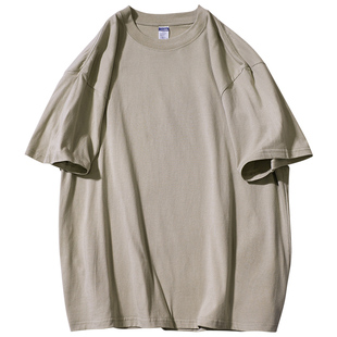 260g重磅纯棉二本针t恤男夏季纯色简约精梳棉oversize小领口短袖