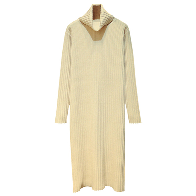 中长款过膝宽松高领针织连衣裙