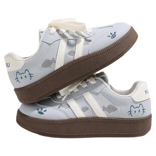 环球女款板鞋多巴胺蓝色德训鞋女小众厚底休闲软底学生小白鞋女鞋