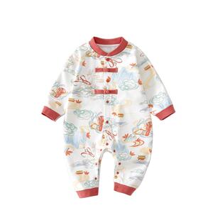 婴儿连体衣秋冬纯棉婴幼儿宝宝衣服洋气秋装贴身哈衣百天喜庆礼服