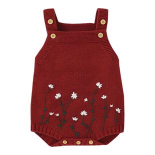 婴儿冬装针织背带裤打底衣套装新款女宝宝洋气刺绣连体衣外出爬服