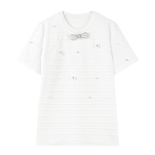 MISSCOCOON可可尼圆领短袖上衣女26春新款千金风百搭白色棉感T恤