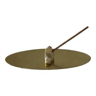 氛铜黄铜合掌香插原创手工香座家用线香器皿设计师香托睡莲池香器