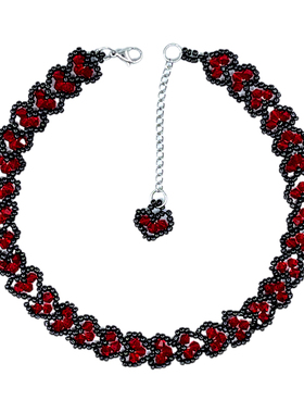 哥特红心纯手作编制水晶爱心项链