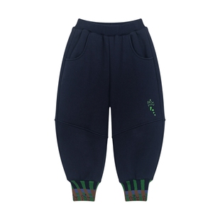 马拉丁儿童裤子25冬装新款男童女童小童罗纹萝卜裤加绒针织长裤