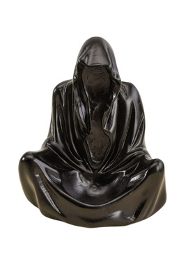 天然黑曜石暗黑巫师雕刻件水晶球原石底座创意装饰品摆件