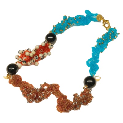 原创原色鱼卵拼色编织项链