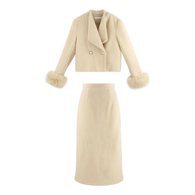 韩语琳空间半身裙两件套毛呢外套