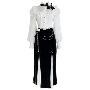 原创【未名诗】Lolita内搭立领长袖汉元素三裥裙鱼尾包臀裙