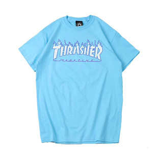 【超好看】Thrasher Sky Blue 美版 天空蓝冰蓝火焰超显白短袖T恤