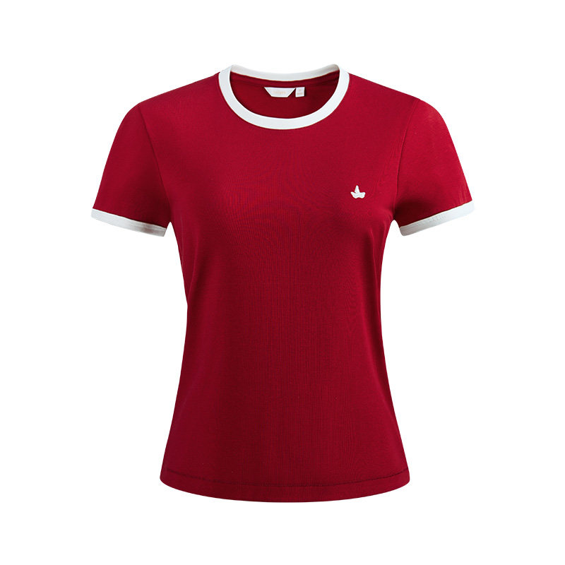 Navigare意大利小帆船2026夏季新款休闲女士高弹红色圆领短袖T恤