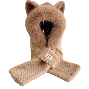 加绒加厚帽子围巾一体女冬骑行保暖防风护耳包头帽连帽围脖两件套