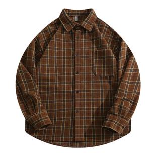 BOYUE帛跃毛呢格子衬衫复古美拉德简约bf风休闲磨毛衬衣外套男女