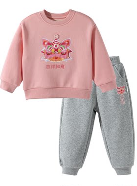 正品贝贝怡童装女童加绒运动套装儿童一体绒卫衣两件套秋冬运动服