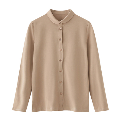 春秋日系纯棉娃娃领打底衬衣弹力