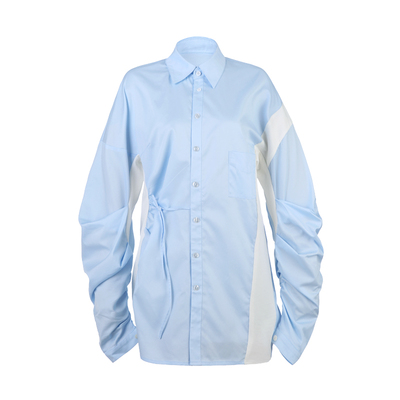 原创中长拼接针织面料系带衬衫