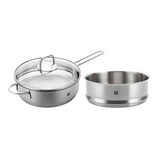 双立人Nova plus煎锅蒸笼两件套24cm平底锅煎炒锅无涂层不锈钢锅