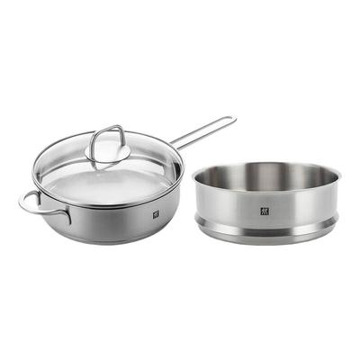 双立人Nova plus煎锅蒸笼两件套24cm平底锅煎炒锅无涂层不锈钢锅