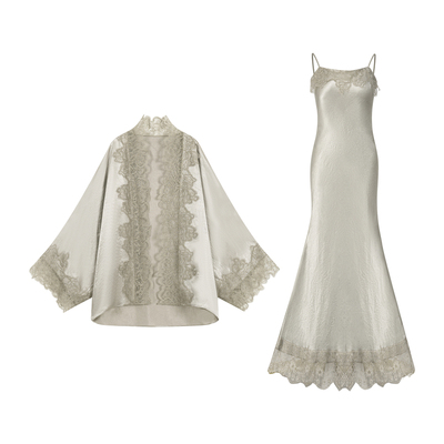 100%醋酸蕾丝花边衬衫吊带裙套装