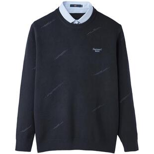 HLA/海澜之家假两件提花绣花保暖针织衫秋冬远红外舒适上衣男