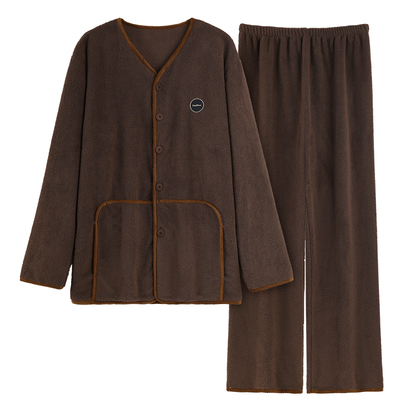 保暖加厚珊瑚绒冬季睡衣男款开衫休闲加肥大码宽松长袖家居服套装