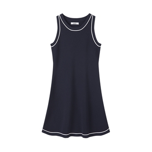 【商场同款】LILY2025新款女装撞色通勤收腰无袖圆领背心连衣裙