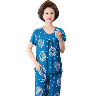 棉绸睡衣女款夏季2026新款可外穿妈妈穿的冰丝薄款中老年短袖套装