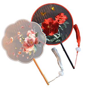 古风圆扇古典工艺双面刺绣团扇中国风牡丹汉服专用苏绣百搭舞蹈扇