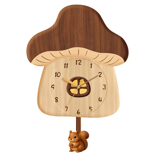 网红挂钟客厅蘑菇屋家用钟表摇摆静音挂墙时钟创意石英钟装饰挂表