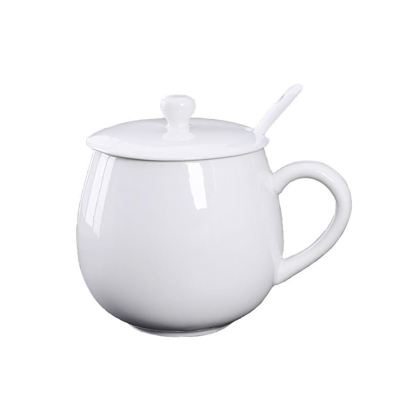 玉脂白陶瓷杯定制logo马克杯带盖勺创意活动礼品杯广告水杯子印字