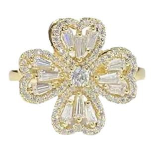 开口时尚个性旋转小众设计锆石花朵戒指2025年新款潮幸运爆款戒指