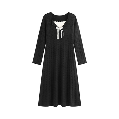 胖mm甜美蝴蝶结显瘦针织连衣裙