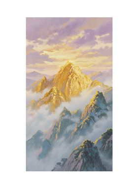 现代手绘油画日照金山客厅装饰画