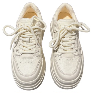 6CM增高~轻便厚底真皮加绒小白鞋女配堆堆袜休闲板鞋冬款学生女鞋