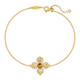 iSTONE/石头记金刚杵纯银手饰轻奢四叶草金色虎眼石黄水晶手链女