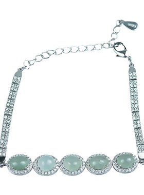 高档银镶嵌天然翡翠冰种玉石手链