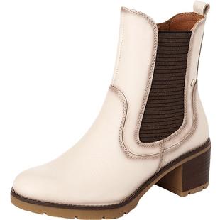 Pikolinos派高雁冬季多材质拼接圆头粗跟高跟切尔西靴PA17005