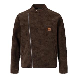 RASS「磨砂麂皮」基础斜拉链皮衣夹克 潮牌秋季复古休闲立领外套