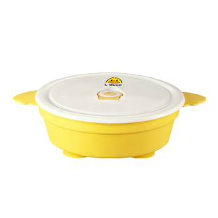 甄义堂黄鸭注水保温餐盘304食品级婴儿吸附式辅食碗分格饭盘硅胶