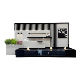 现代简约庭院流水影壁墙别墅花园喷泉水幕墙户外金世达背景墙定制