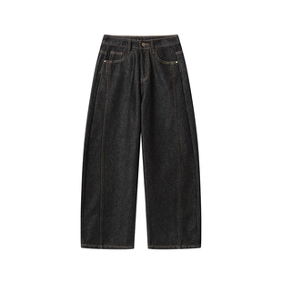 冬季加绒加厚原牛黑色牛仔裤宽松保暖裤子男款潮流百搭阔腿弯刀裤