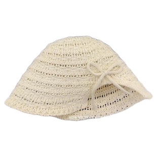 2025新款草帽开叉蝴蝶结渔夫帽子女夏季出游镂空透气休闲防晒帽子