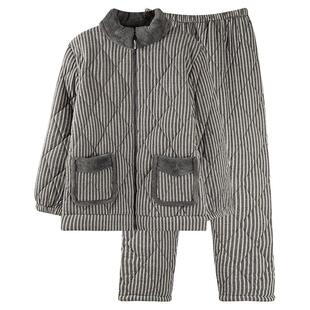 睡衣男士冬季三层加厚加绒纯棉夹棉男款秋冬珊瑚绒冬款超厚家居服