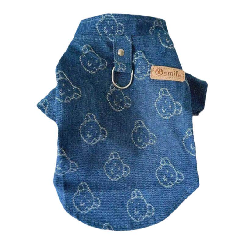 狗狗春天牛仔衣服泰迪比熊小型犬宠物猫咪春夏季可牵引两脚衣衬衫