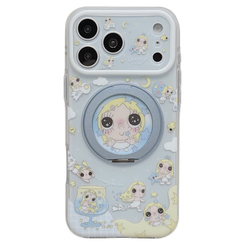 jze 元气甜妹星星月亮小玉旋转支架适用苹果17ProMax手机壳iphone16pro新款17女款15pro创意14全包防摔手机套