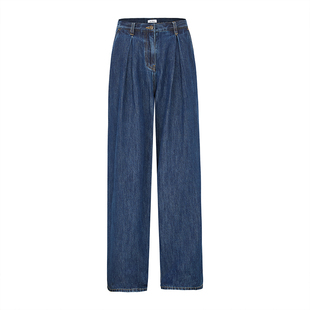 【迪丽热巴同款】me siento 复古蓝叠褶高腰宽松牛仔裤
