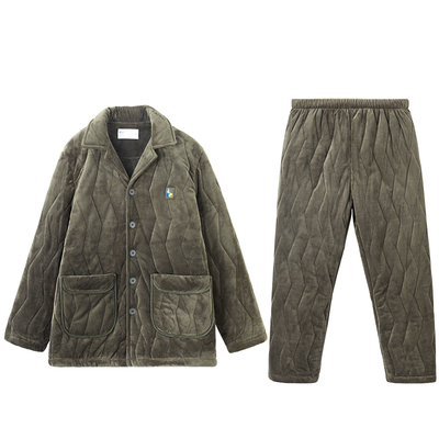 红豆居家夹棉睡衣情侣三层加厚珊瑚绒抗静电女加厚家居服套装男冬